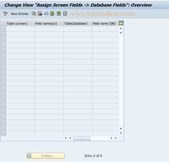 SAP TCode FMBY11 - BP Ctrl: Assign Scrn Field to DB