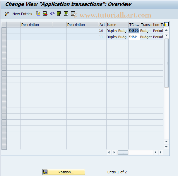 SAP TCode FMBY15 - Budget Pd Ctrl: Appltn Transactions