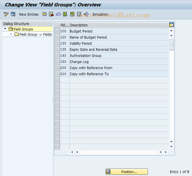 SAP TCode FMBY2 - Budget Period Control: Field Groups
