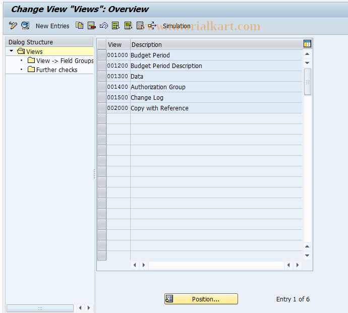 SAP TCode FMBY3 - Budget Period Control: Views