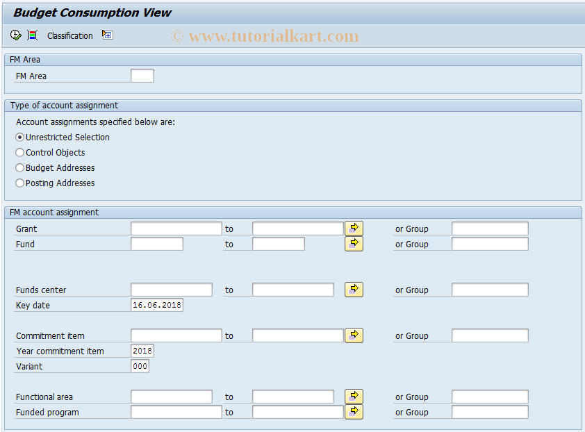 SAP TCode FMB_A01 - Budget Consumption View