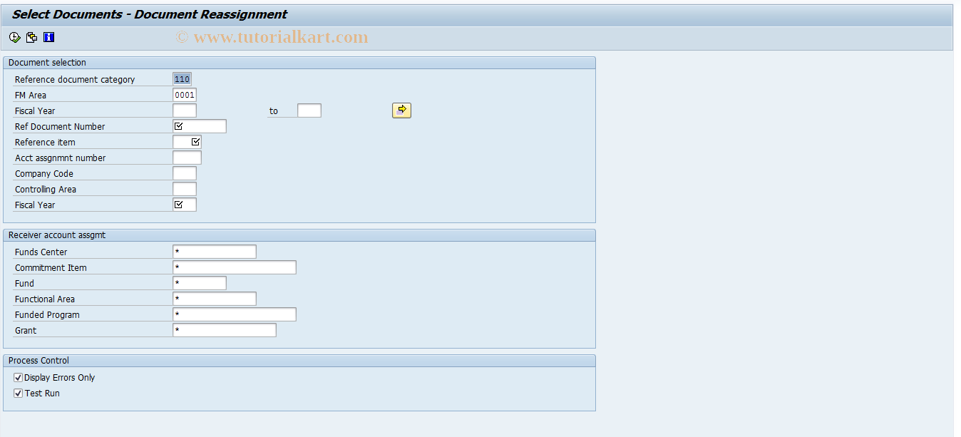 SAP TCode FMCB - Reassignment: Document Selection