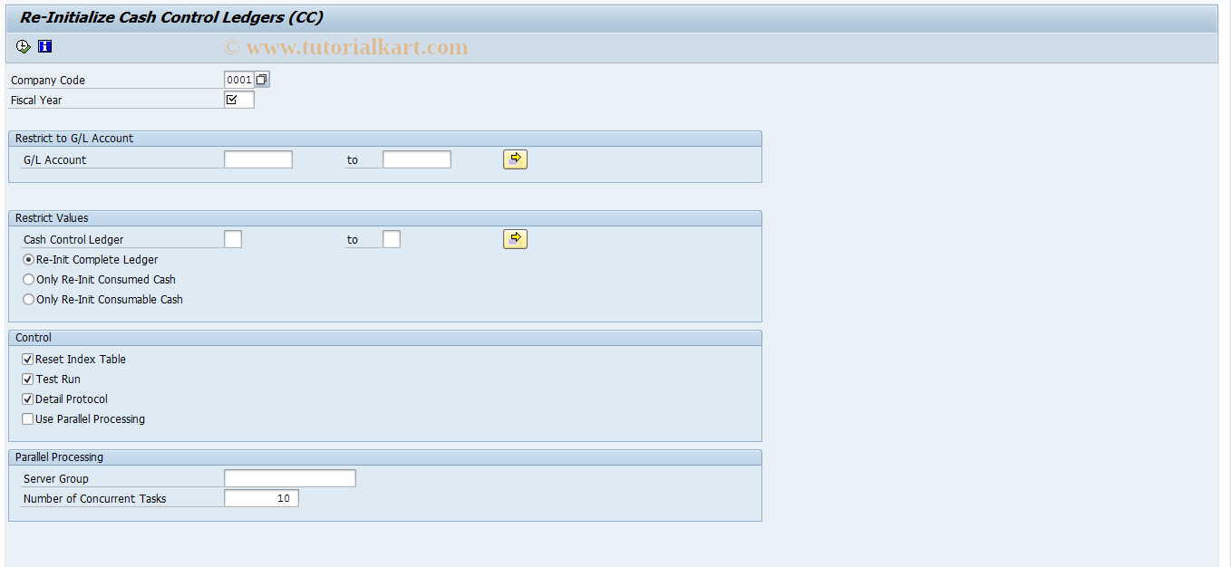 SAP TCode FMCCAVCREINIT - Re-Initialize Cash Control Ledger