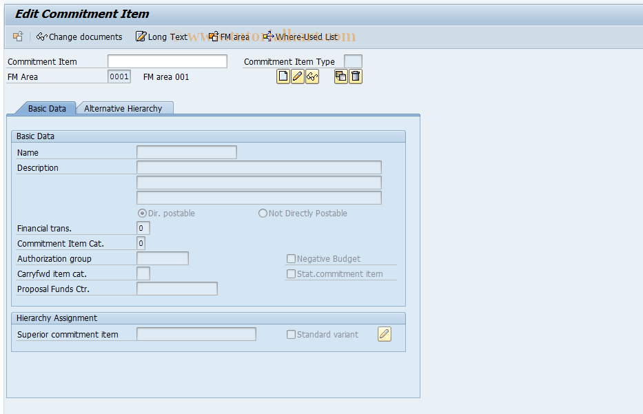 SAP TCode FMCIA - Edit Commitment Item