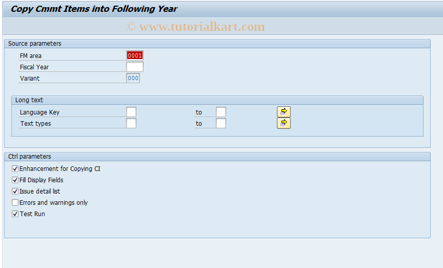 SAP TCode FMCI_COPY_NEXT_YEAR - Copy Cmmt Items into Following Year