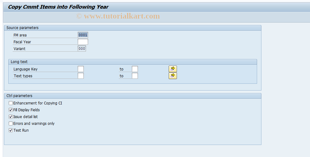 SAP TCode FMCI_FYC - Copy Cmmt Items into Following Year