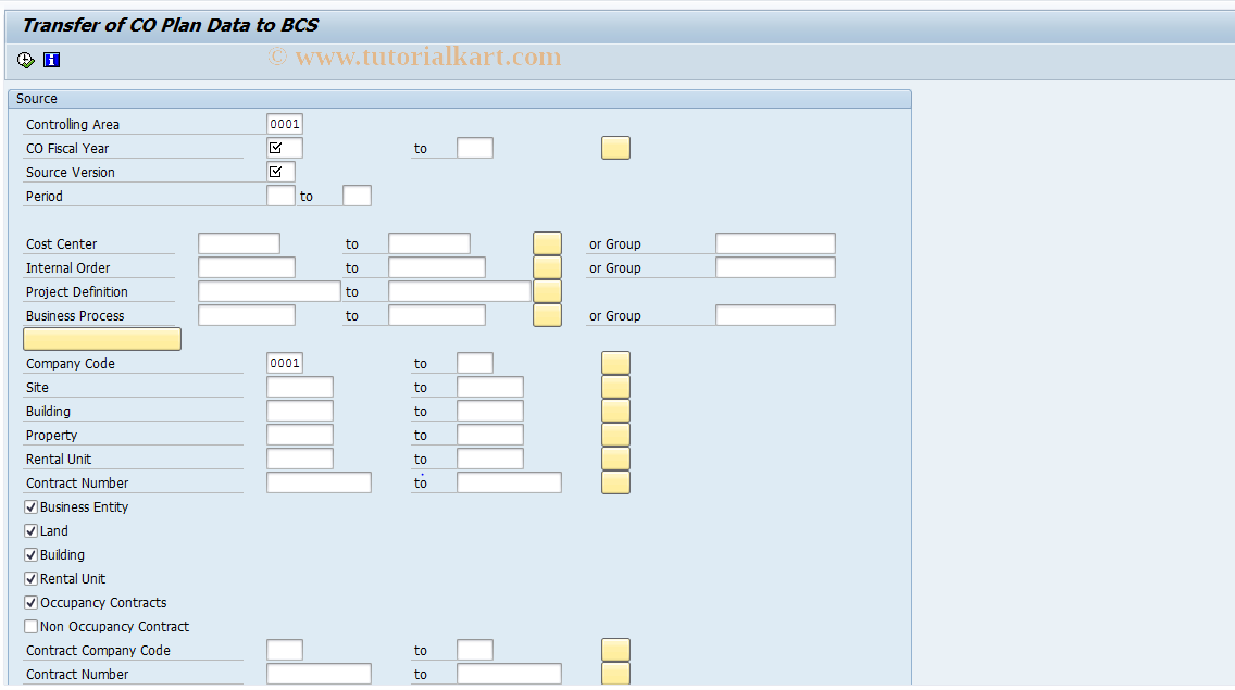 SAP TCode FMCYCOPI_CO - Transfer of CO Planning Data to BCS