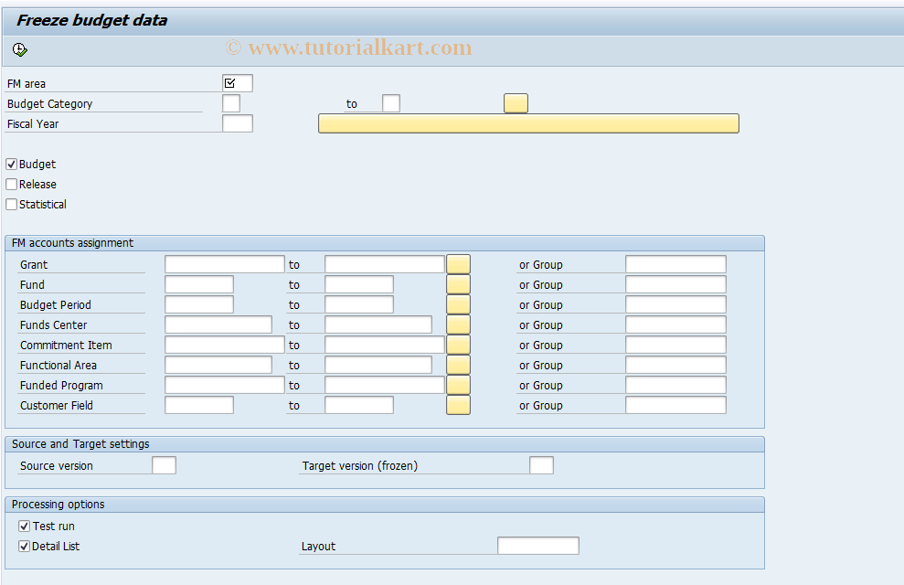 SAP TCode FMCYFREEZE - Copy budget data (freeze)
