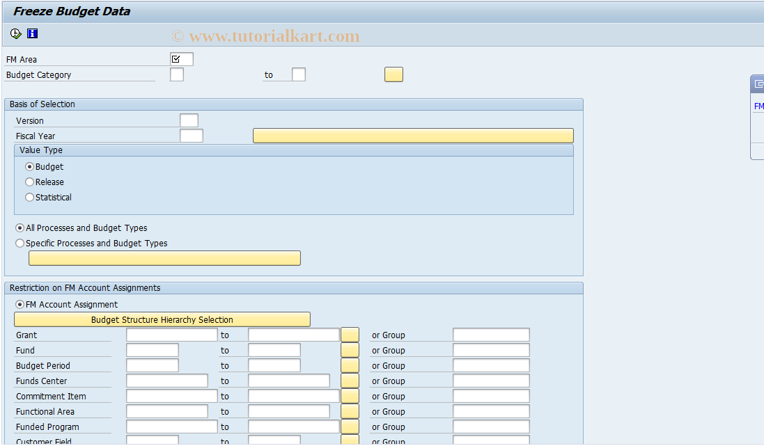 SAP TCode FMCYFREEZEN - Copy budget data (freeze)