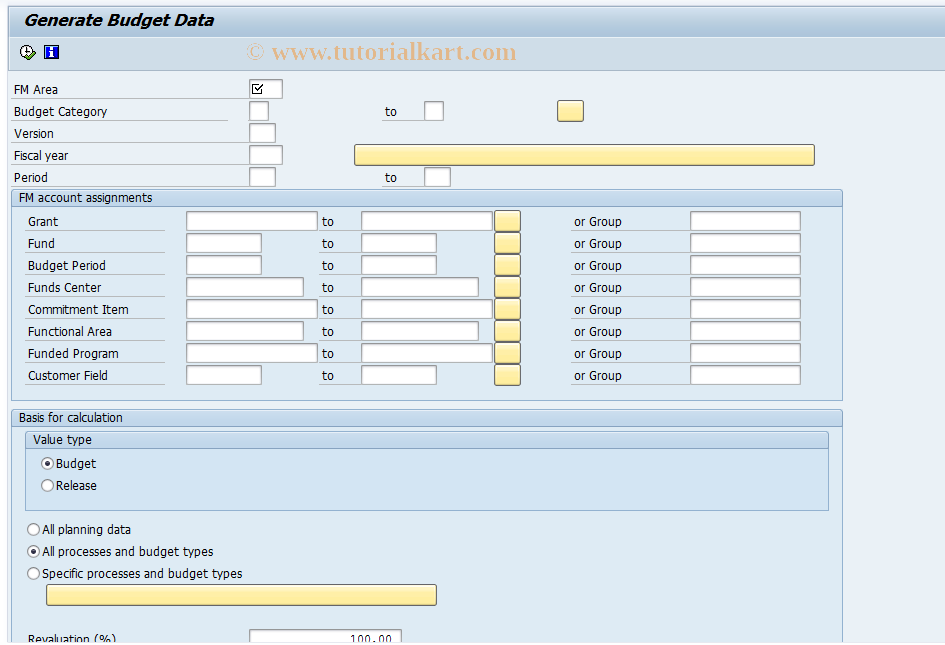 SAP TCode FMCYLOAD - Copy budget data (load)