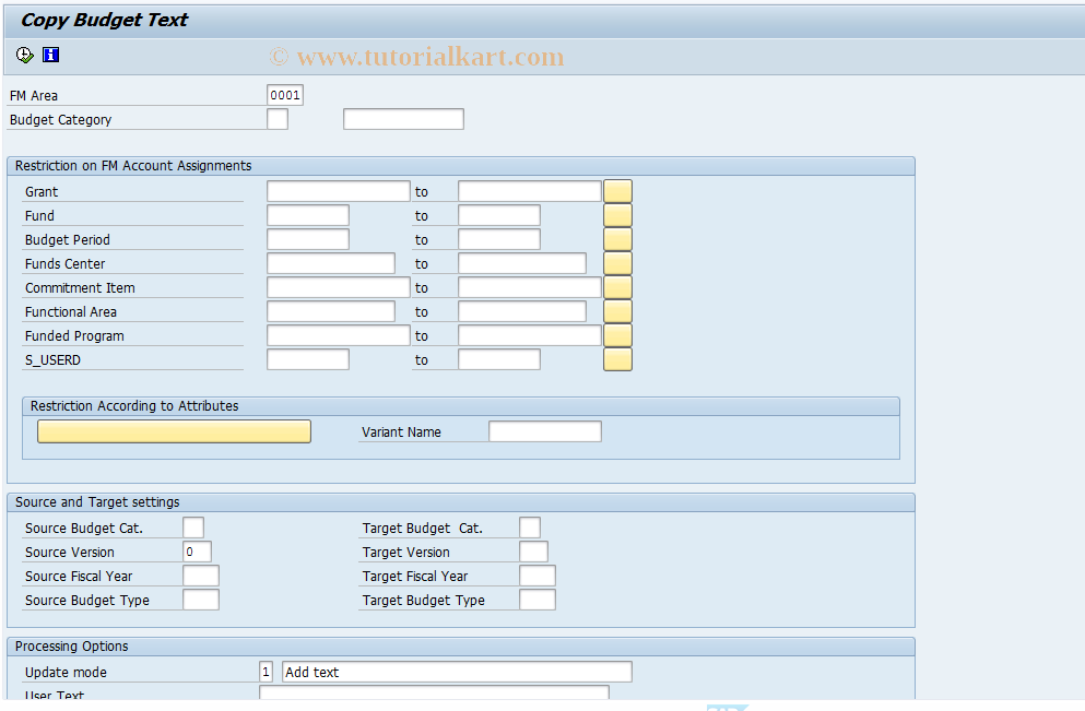 SAP TCode FMCYTEXT - Copy Budget Text