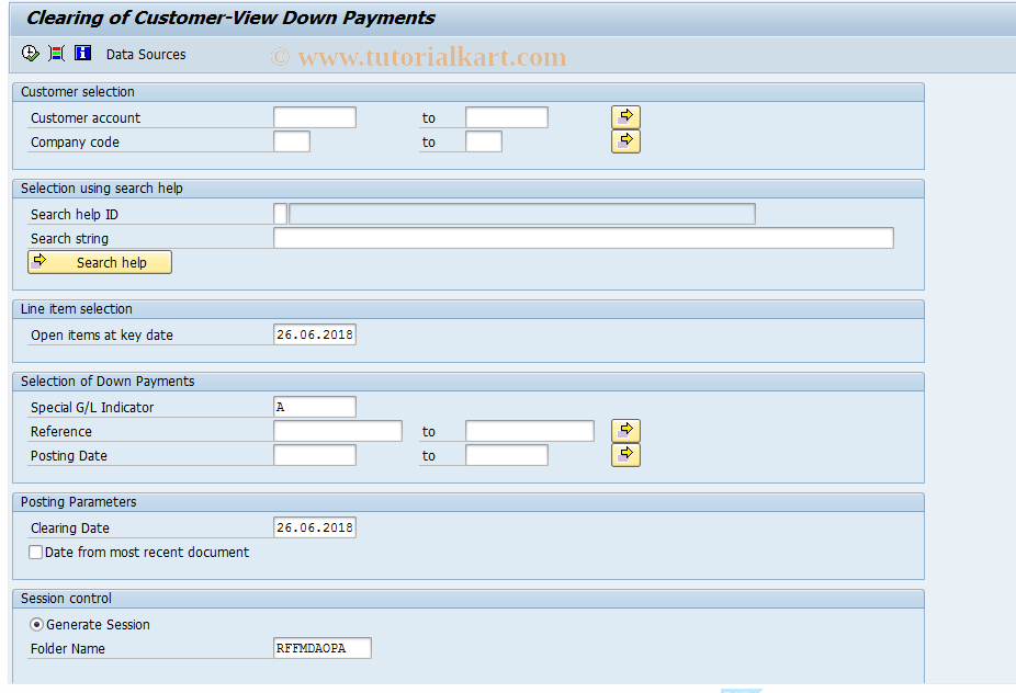 SAP TCode FMDAOPA - Clear Down Payments
