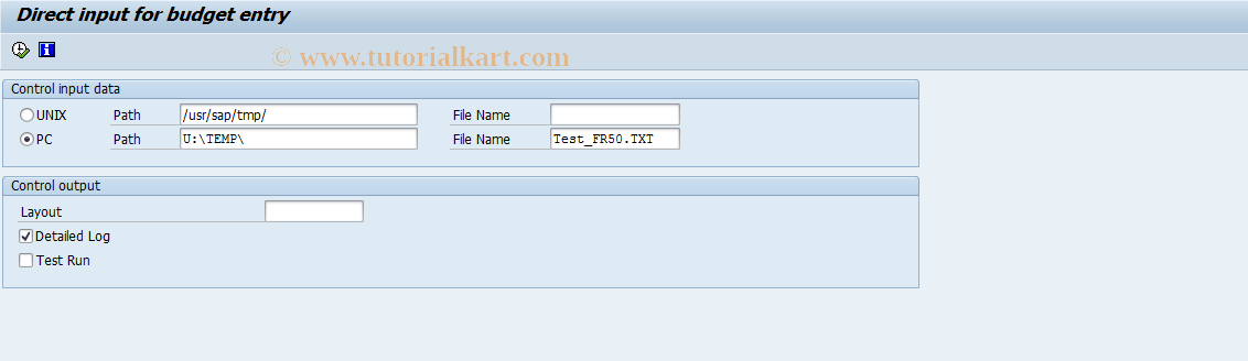 SAP TCode FMDI01 - Data Transfer in Direct Input