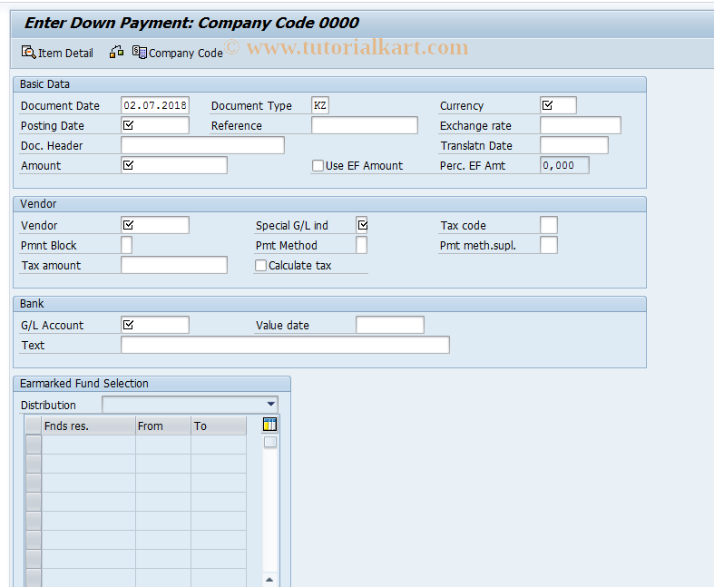 SAP TCode FMDPEF - Create Down Paym. with EF reference