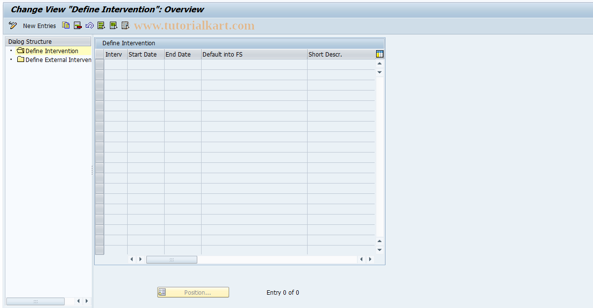 SAP TCode FMEUFINTERV - Define Intervention