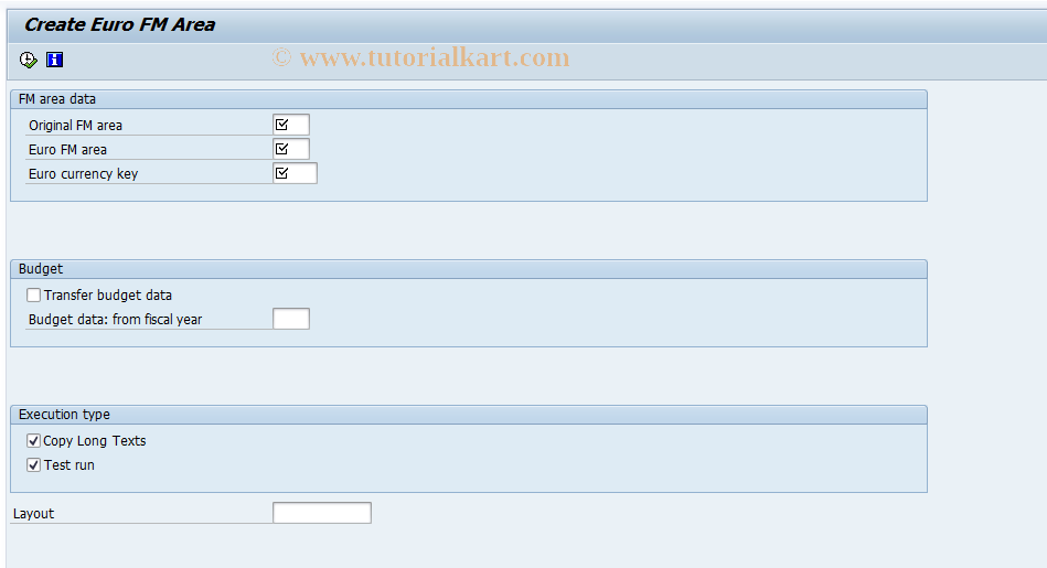 SAP TCode FMEURO1 - Create Euro FM Area