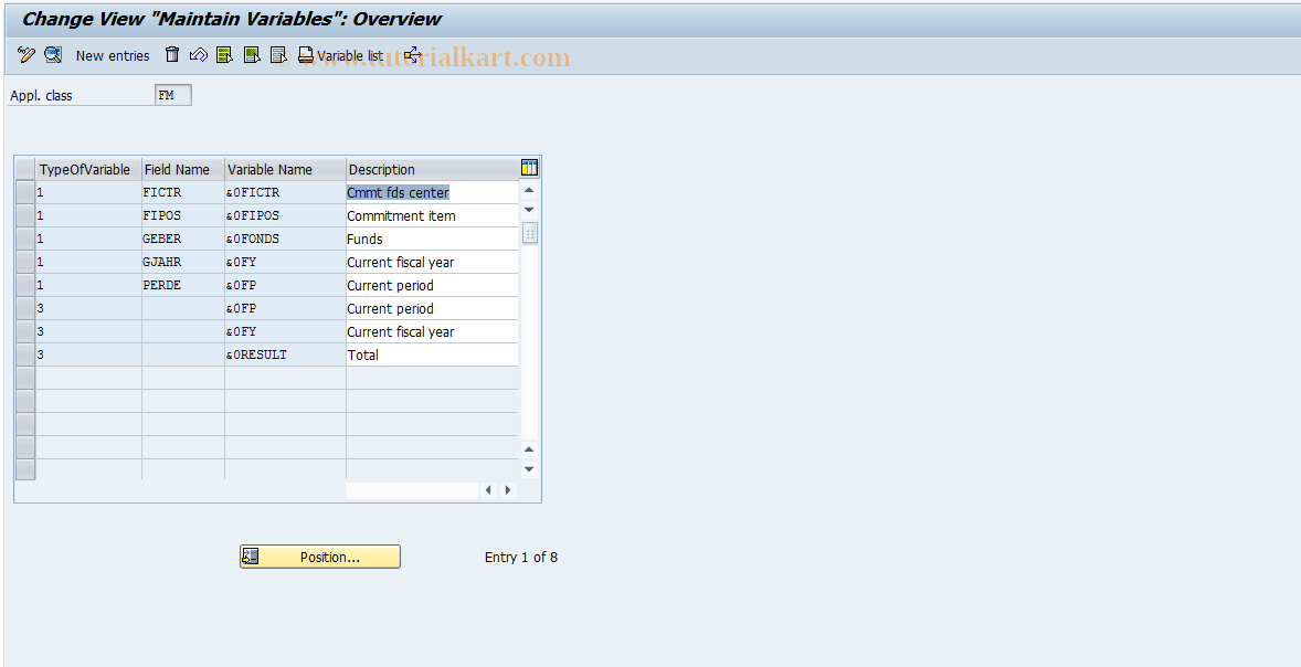 SAP TCode FMEV - Maintain Global Variable