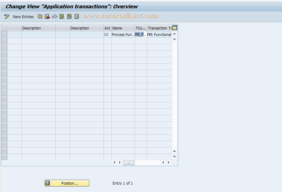 SAP TCode FMFA_0015 - FMFA: Application Transactions