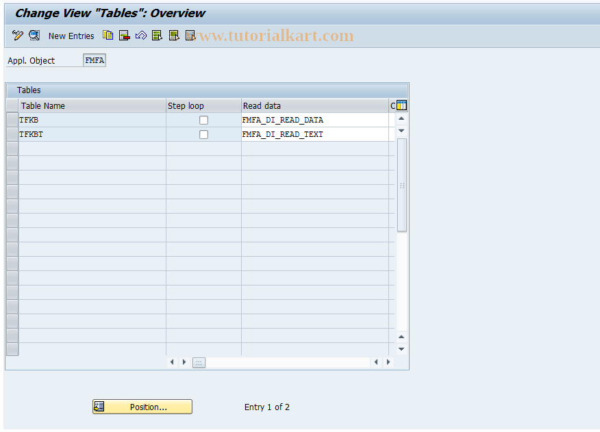 SAP TCode FMFA_0016 - FMFA: Tables