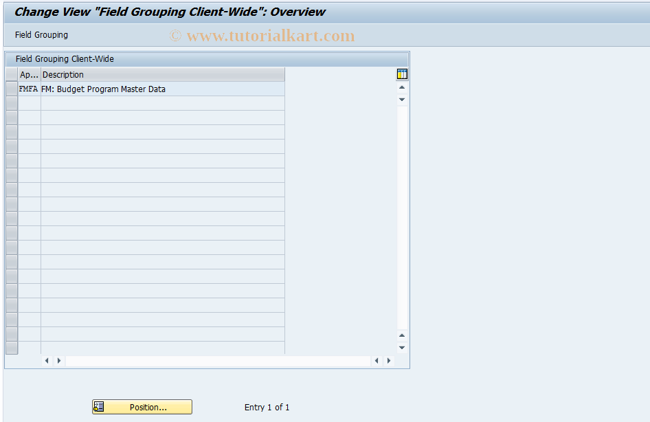 SAP TCode FMFA_0108 - Edit Funct. Area Field Sel. String