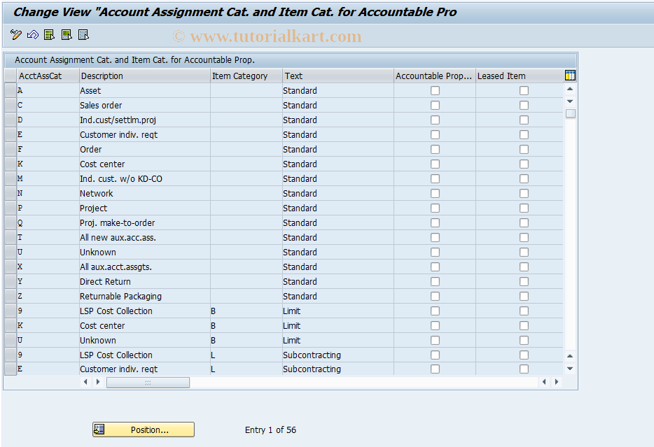 SAP TCode FMFGAPAAC - Acc. Property account assignment cat