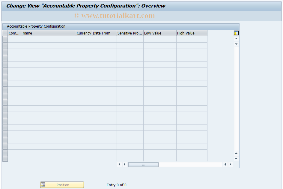 SAP TCode FMFGAPCON - Acc. Property Main Settings