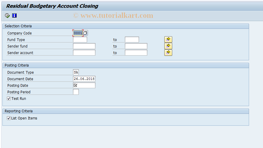 SAP TCode FMFG_ACC_CLOSEOUT - Closeout of the Residual Accounts