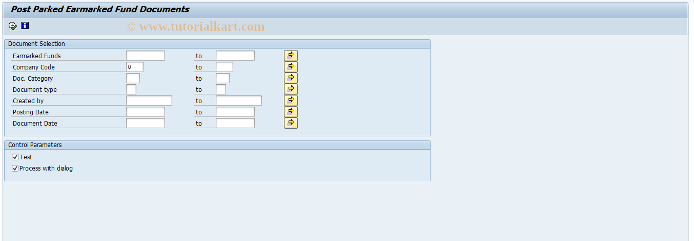 SAP TCode FMFG_EF_POST - Post parked Earmark fund documents