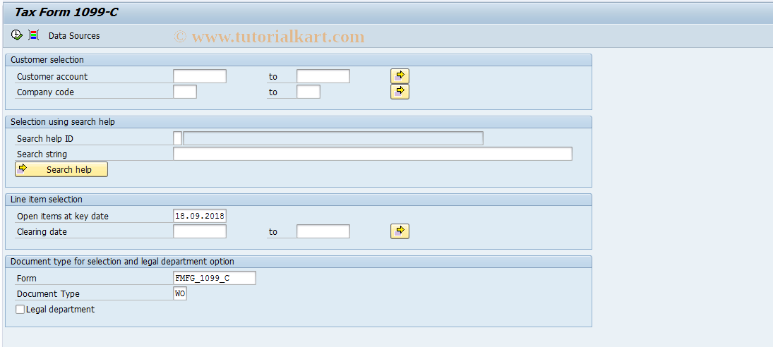 SAP TCode FMFG_E_1099_C - Tax Form 1099-C