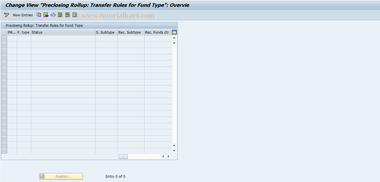 SAP TCode FMFG_E_CL1 - Preclosing rollup: fund type rules