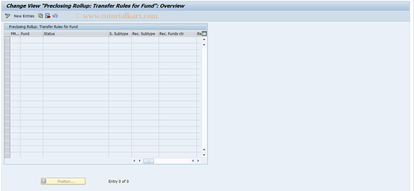 SAP TCode FMFG_E_CL2 - Preclosing rollup: fund rules