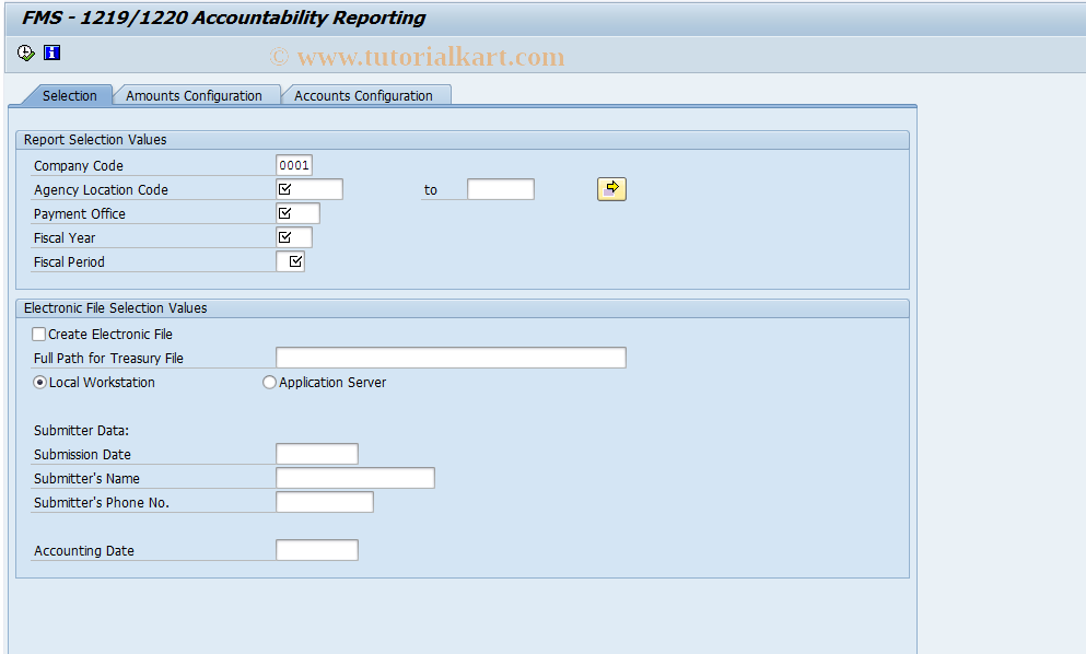 SAP TCode FMFG_E_FMS1219 - FMS 1219/1220 Accountability Reports