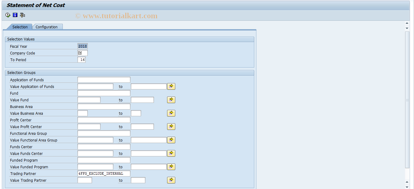 SAP TCode FMFG_E_NET_COST - Statement of Net Cost