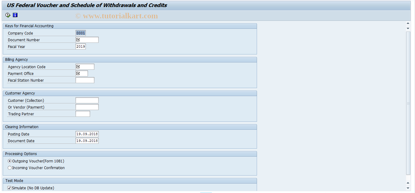 SAP TCode FMFG_E_SF1081 - US Federal SF1081 - Voucher process