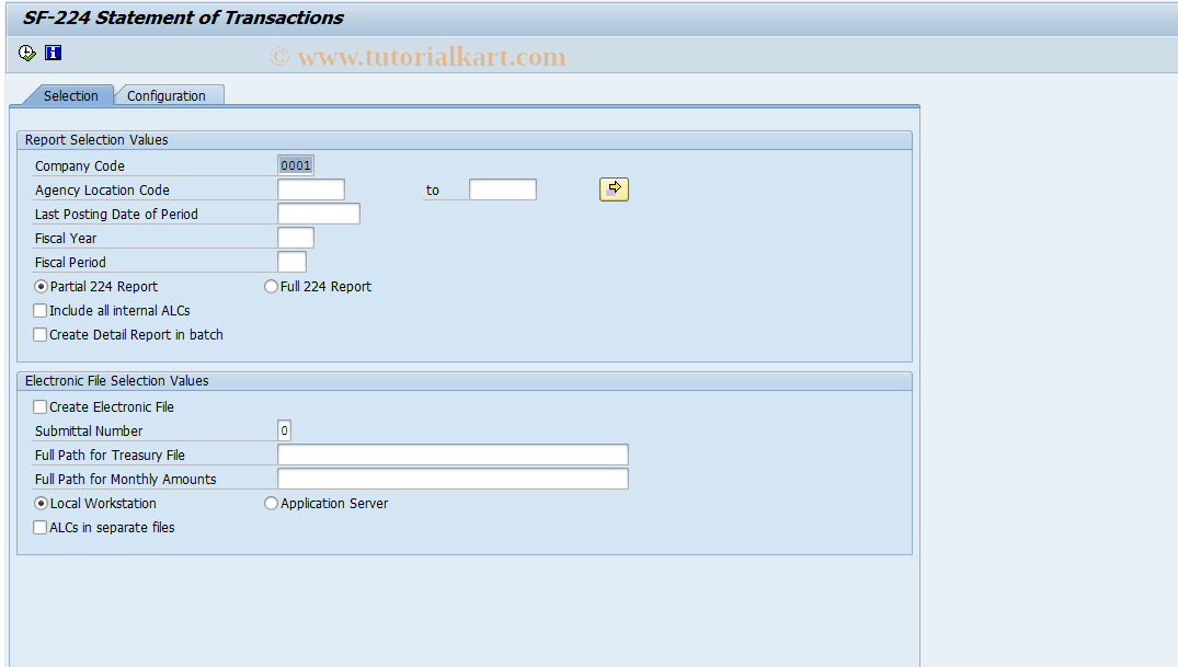 SAP TCode FMFG_E_SF224 - SF-224 Statement of Transactions