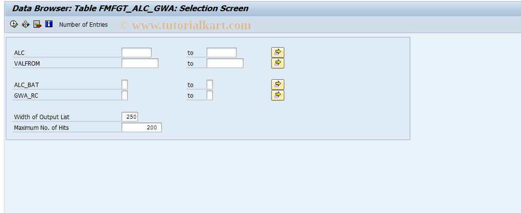 SAP TCode FMFG_E_SF224_ALC_GWA - SF-224: Display ALC GWA Master Data