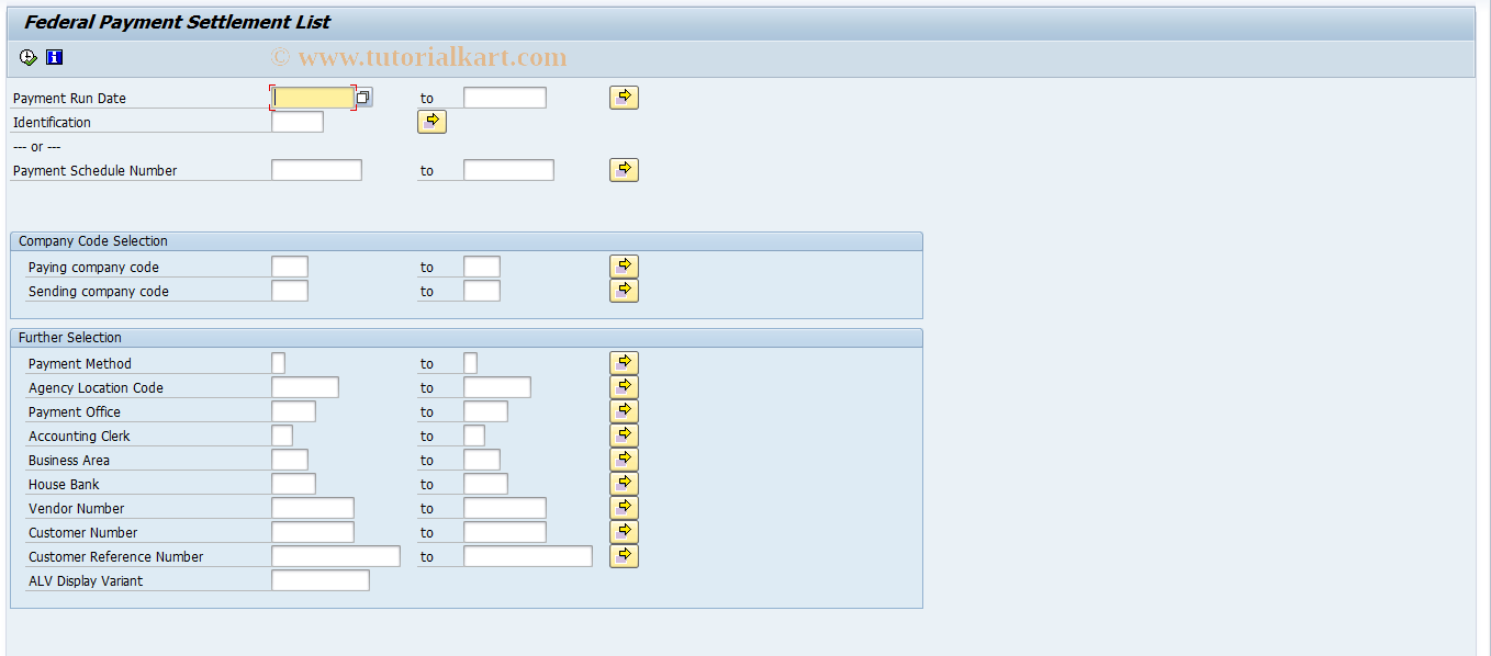 SAP TCode FMFG_E_ZFZALI00 - Payment Settlement List