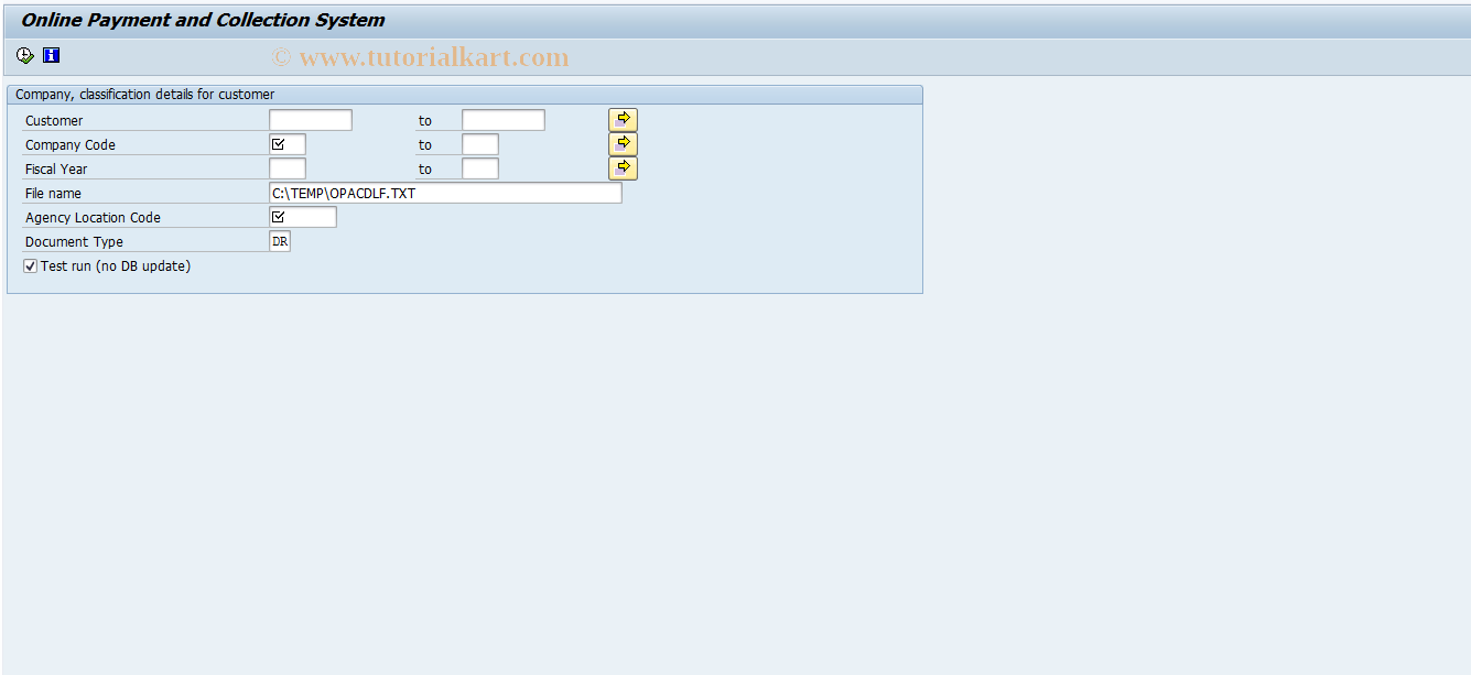 SAP TCode FMFG_E_ZOPAC - Online Payment and Collection System