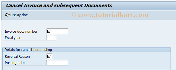 SAP TCode FMFG_INVCANCEL - Cancel Invoice and Subsequent Docs