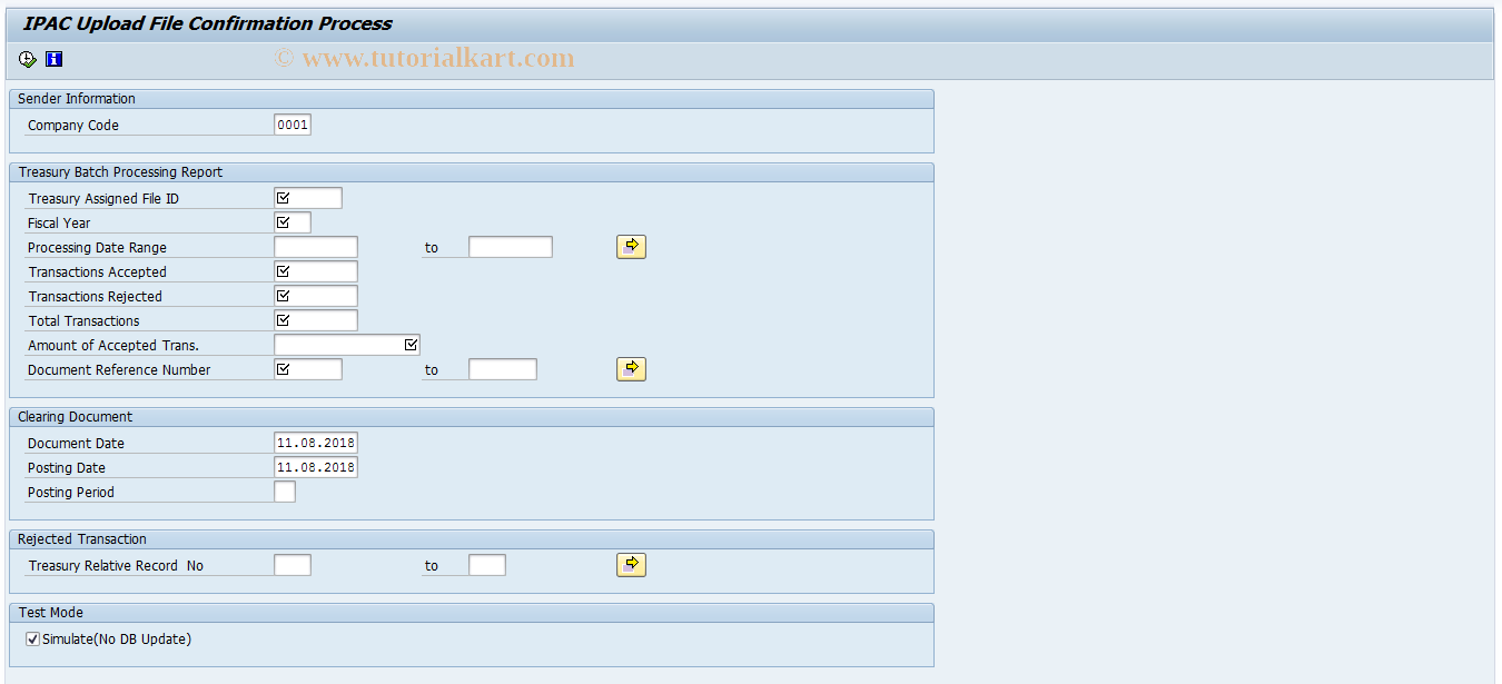 SAP TCode FMFG_IPAC_CNFRM - IPAC Confirmation Process