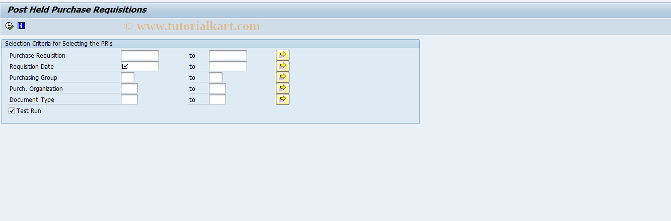 SAP TCode FMFG_PR_POST - Post the held PR's