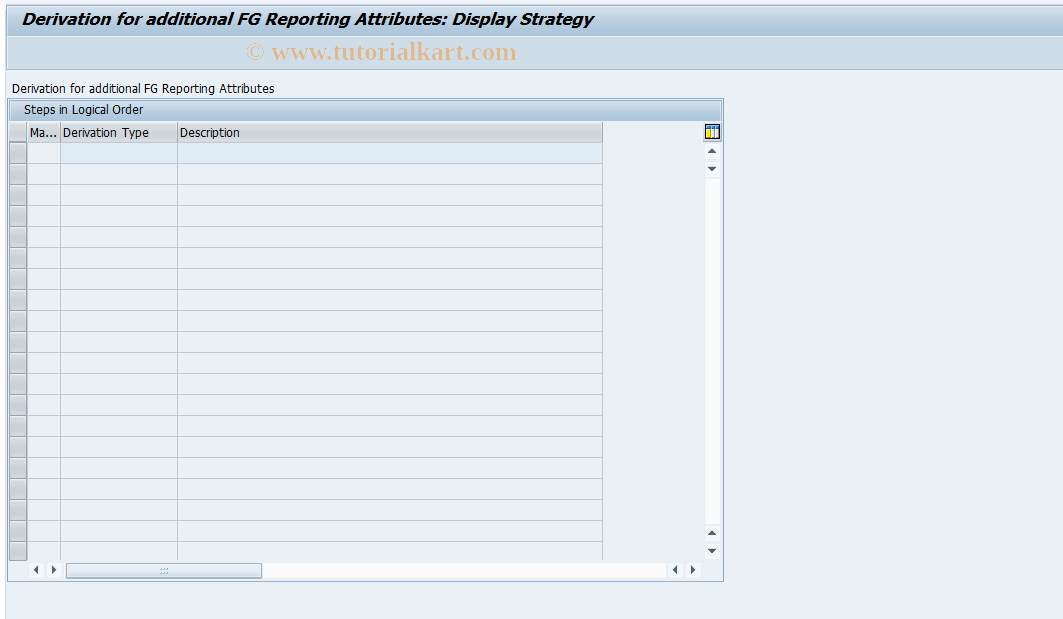 SAP TCode FMFG_RPTA_DERIVER - Reporting Attributes - Customizing