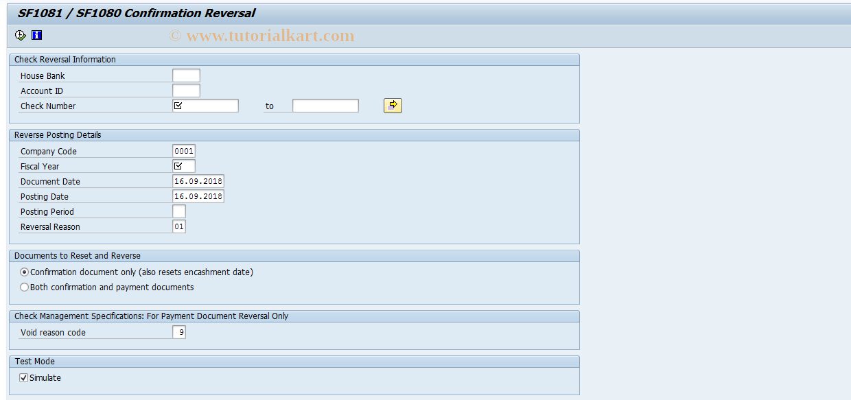 SAP TCode FMFG_SF108_REV - SF1081/80 Reversal Confrmed Doc