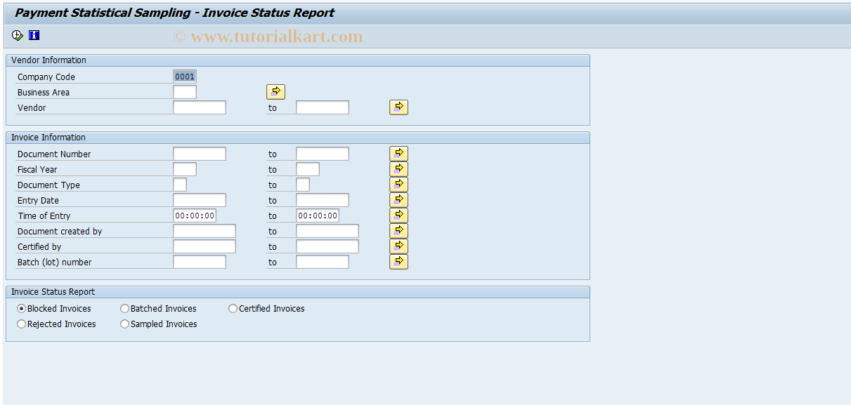 SAP TCode FMFG_SS_STATUS - Payment Sampling Process Status Repo