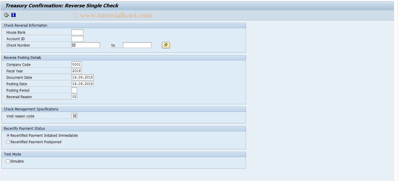 SAP TCode FMFG_TC_REV_CHECKS - US Fed. TC Schedule Reversal - check