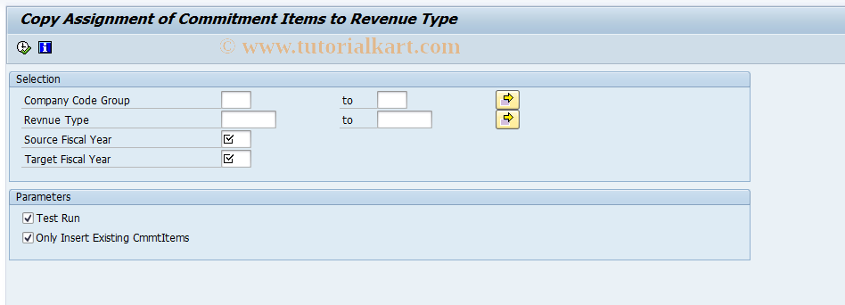 SAP TCode FMFPCOPY - Copy Assgmt of Cmmt Item to Rev Type