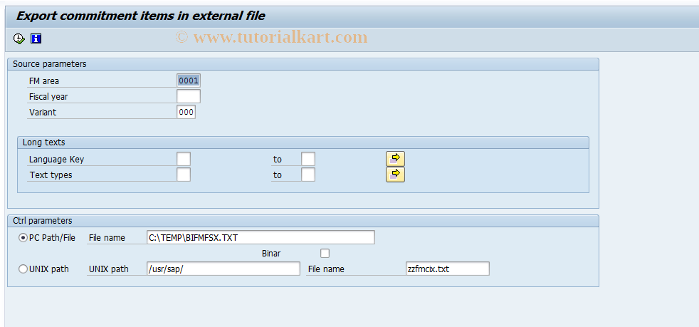 SAP TCode FMGX - Commitment Item Issue to UNIX-File