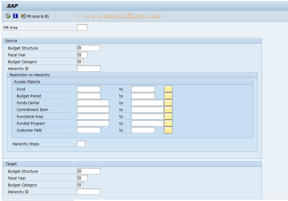 SAP TCode FMHIE_COPY - Copy hierarchical budget structure