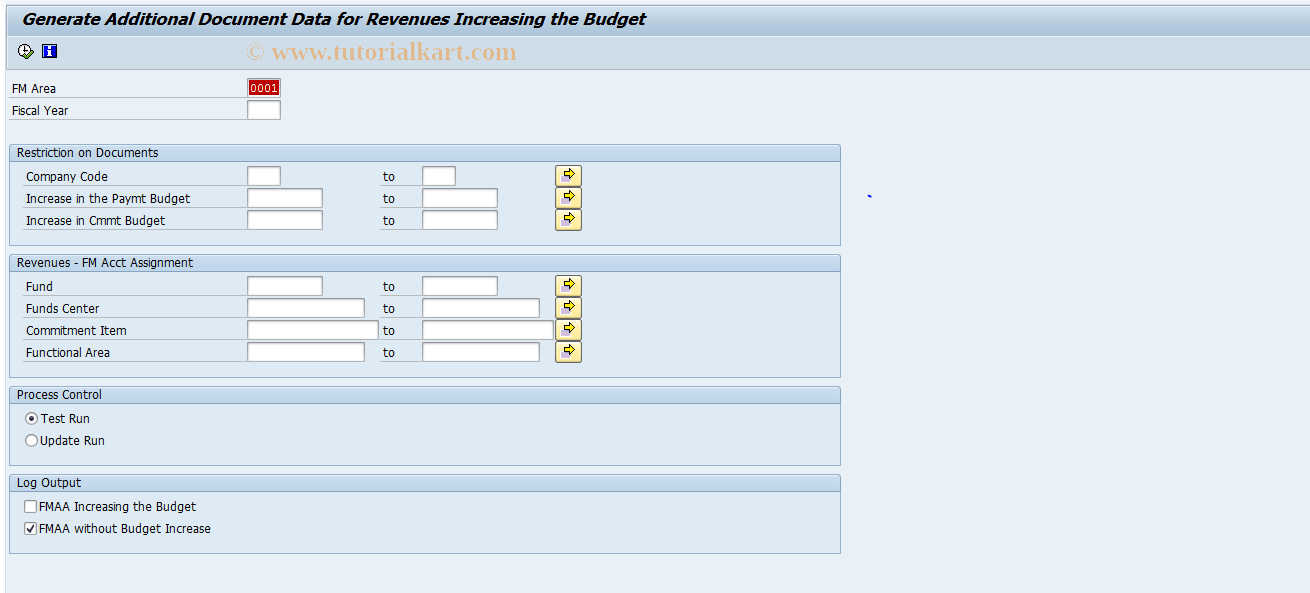 SAP TCode FMIC - Generate Additional Budget Increasing Data