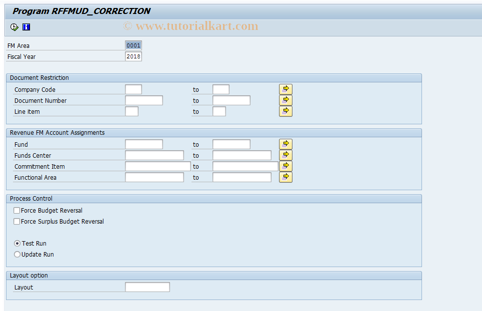 SAP TCode FMIF - Correction Report for RIB-FB